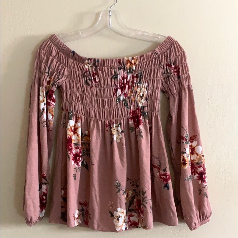 Pink flower cropped long sleeve